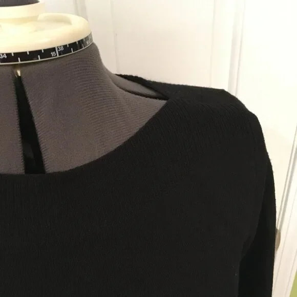 NWT Ann Taylor Black Short Sleeve Sweater w/Ribbed Boat Neck & Waist Detail Sz M - Picture 4 of 9